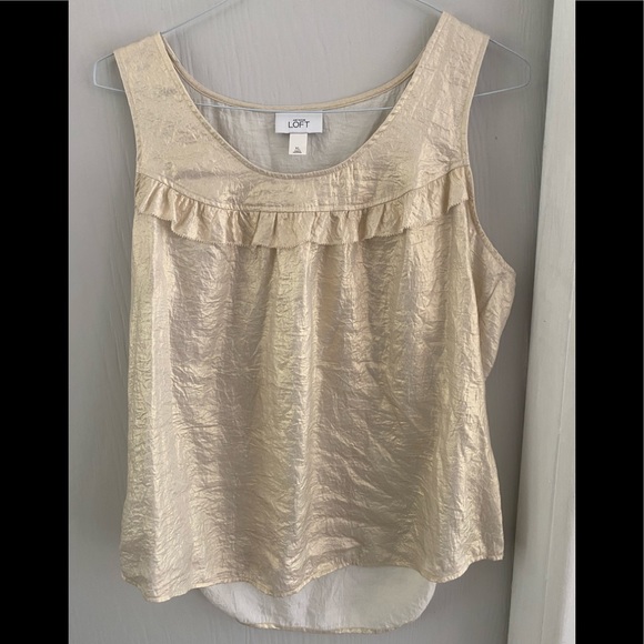 Women’s AnnTaylor Loft sleeveless XL cream top with ruffle across top - Picture 1 of 5